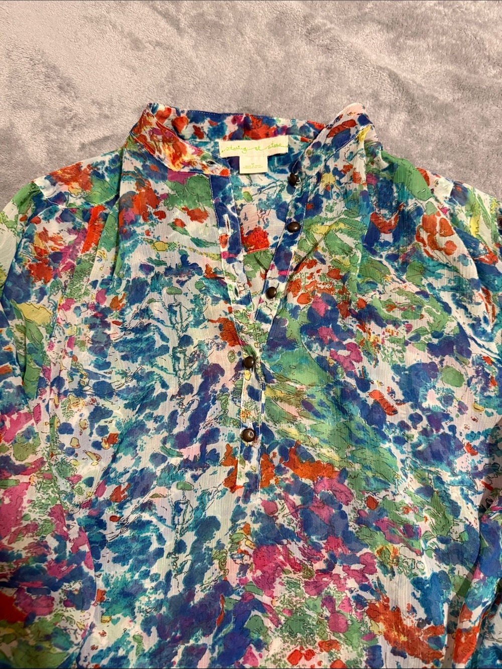 Staring at Stars Multicolor Watercolor-Print Blouse - Blue, Green, Pink, Orange